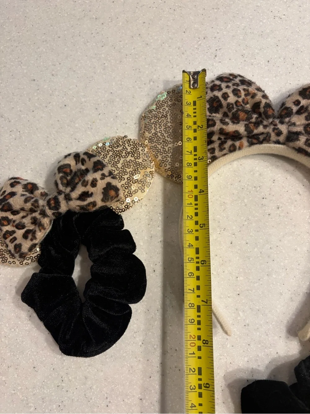Leopard Print Sequin Minnie Mouse Ears Headband & Scrunchie Set Girl Accessories